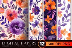 Purple Orange Watercolor Floral Pattern Product Image 1