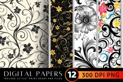 Swirling Flowers Digital Paper Backgrounds Product Image 1