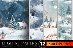 Snowy Winter Cottage core Digital Paper Product Image 1