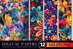 Vibrant Colorful Floral Digital Paper Backgrounds Product Image 1