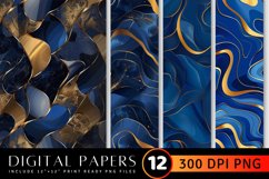 Abstract blue &amp; golden art Digital Paper Backgrounds Product Image 1
