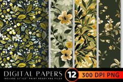 Olive Floral Print Fabric Digital Paper Backgrounds Product Image 1