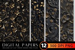 Luxury Black Gold Floral Digital Paper Backgrounds Product Image 1