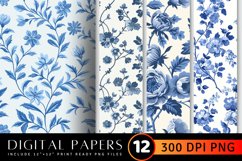 French Cottage core Blue Floral Digital Paper Backgrounds Product Image 1