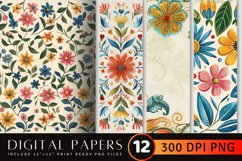 Retro Floral Embroidery Digital Paper Backgrounds Product Image 1