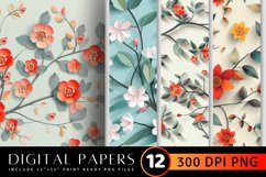 Flowers Branch Leaves Digital Paper Backgrounds Product Image 1