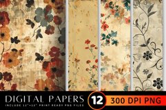 Vintage Grungy Floral Digital Paper Product Image 1