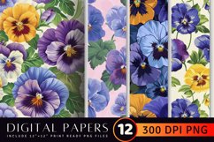 Pansies Floral Botanical Digital Paper Backgrounds Product Image 1
