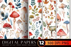 Watercolor Enchanted Woodland Digital Paper Backgrounds Product Image 1