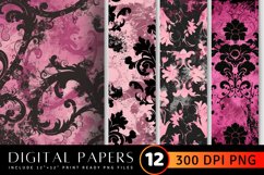 Floral Grunge Vintage Pink Goth pattern Digital Backgrounds Product Image 1