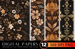 Brown Boho Floral Digital Paper Backgrounds Product Image 1