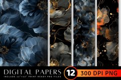 Black Alcohol Ink Flowers Digital Paper Backgrounds Product Image 1
