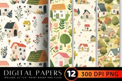 Cottage core Garden Houses Paper Pattern Digital Backgrounds Product Image 1