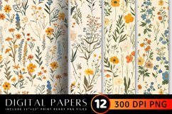 Retro Cottage core Wildflowers Digital Paper Backgrounds Product Image 1