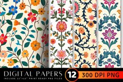 Folk Flower Digital Paper Backgrounds Product Image 1