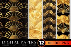 Golden Fan Motifs Digital Paper Backgrounds Product Image 1