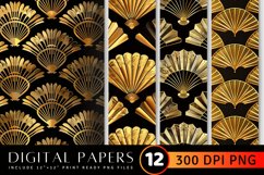 Golden Fan Motifs Digital Paper Backgrounds Product Image 1