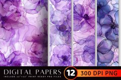 Lavender Alcohol Ink Flowers Digital Paper Backgrounds Product Image 1