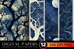 Mystic Moonlit Trees Digital Paper Backgrounds Product Image 1