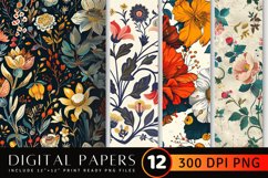 Boho Floral Ephemera Vintage Digital Paper Backgrounds Product Image 1