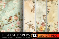 Vintage Floral Birds Junk Journal Paper Product Image 1