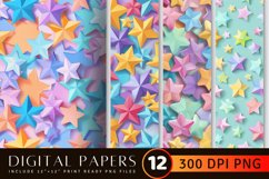 3D Sweet Multicolor Stars Digital Paper Backgrounds Product Image 1