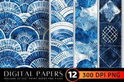 Watercolor Sashiko Bohemian Blue Digital Paper Backgrounds Product Image 1
