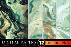 Abstract Mint Gold Liquid Flow Digital Paper Backgrounds Product Image 1
