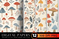 Pastel Cottagecore Mushroom Garden Digital Paper Backgrounds Product Image 1