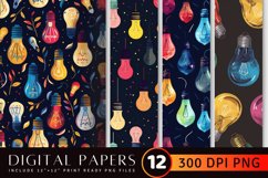 Colorful Lightbulbs Digital Paper Backgrounds Product Image 1