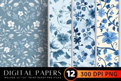 French Cottage core Blue Floral Digital Paper Backgrounds Product Image 1