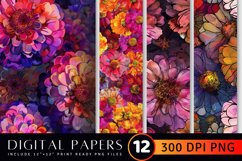 Zinnia Elegans Floral Alcohol Ink Digital Paper Backgrounds Product Image 1