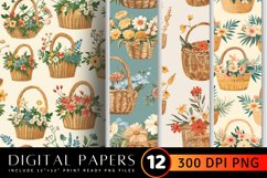 Floral Cottage core Baskets Pattern Digital Backgrounds Product Image 1
