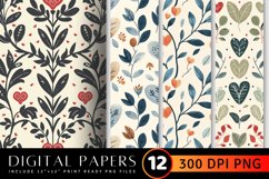 Vintage Cottage core Hearts Leaves Pattern Digital Backgroun Product Image 1