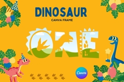 ONE Dinosaurs Canva Frame Template Animal Photo Frame Product Image 1