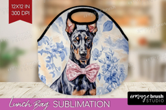 Doberman Pinscher Dog Lunch Bag Blue Toile Lunch Bug PNG Product Image 1