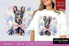 Doberman Pinscher Dog Square Tshirt Background Blue Toile Product Image 1
