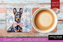 Doberman Pinscher Dog Square Coaster Blue Toile Coaster PNG Product Image 1