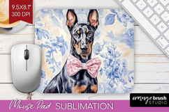 Doberman Pinscher Dog Mouse Pad Sublimation Blue Toile PNG Product Image 1