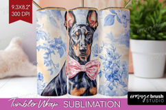 Doberman Pinscher Dog Tumbler Wrap Blue Toile Tumbler PNG Product Image 1