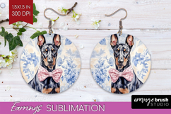 Doberman Pinscher Dog Round Earrings Blue Toile PNG Product Image 1