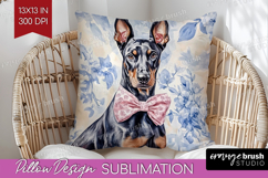 Doberman Pinscher Dog Pillow Sublimation Blue Toile Pillow Product Image 1