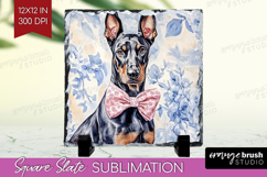Doberman Pinscher Dog Slate PNG Blue Toile Square Slate Product Image 1