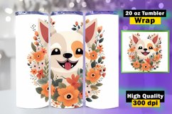 Dog &amp; Flower Tumbler Sublimation, 20 oz Skinny Tumbler Wrap Product Image 1
