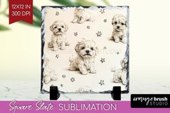 Cute Dogs Slate PNG - Puppy Square Slate Sublimation Product Image 1