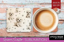 Cute Dogs Square Coaster - Puppy Coaster PNG Sublimation Product Image 1