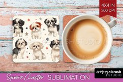 Cute Dogs Square Coaster - Puppy Coaster PNG Sublimation Product Image 1