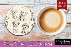 Cute Dogs Round Coaster - Puppy Coaster PNG Sublimation Product Image 1