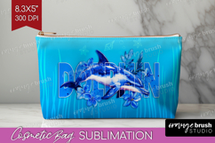 Dolphin Floral Cosmetic Bag Sea Blue Makeup Bag PNG Product Image 1