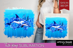 Dolphin Floral Tote Bag Sea Blue Tote Bag PNG Sublimation Product Image 1